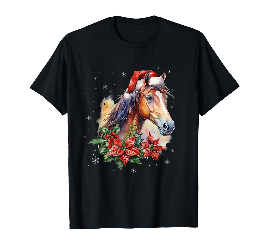 Funny Horse Santa Hat Animal Equestrian T-Shirt - Trendy Graphic Unisex - T-Shirt, Sweatshirt, Hoodie