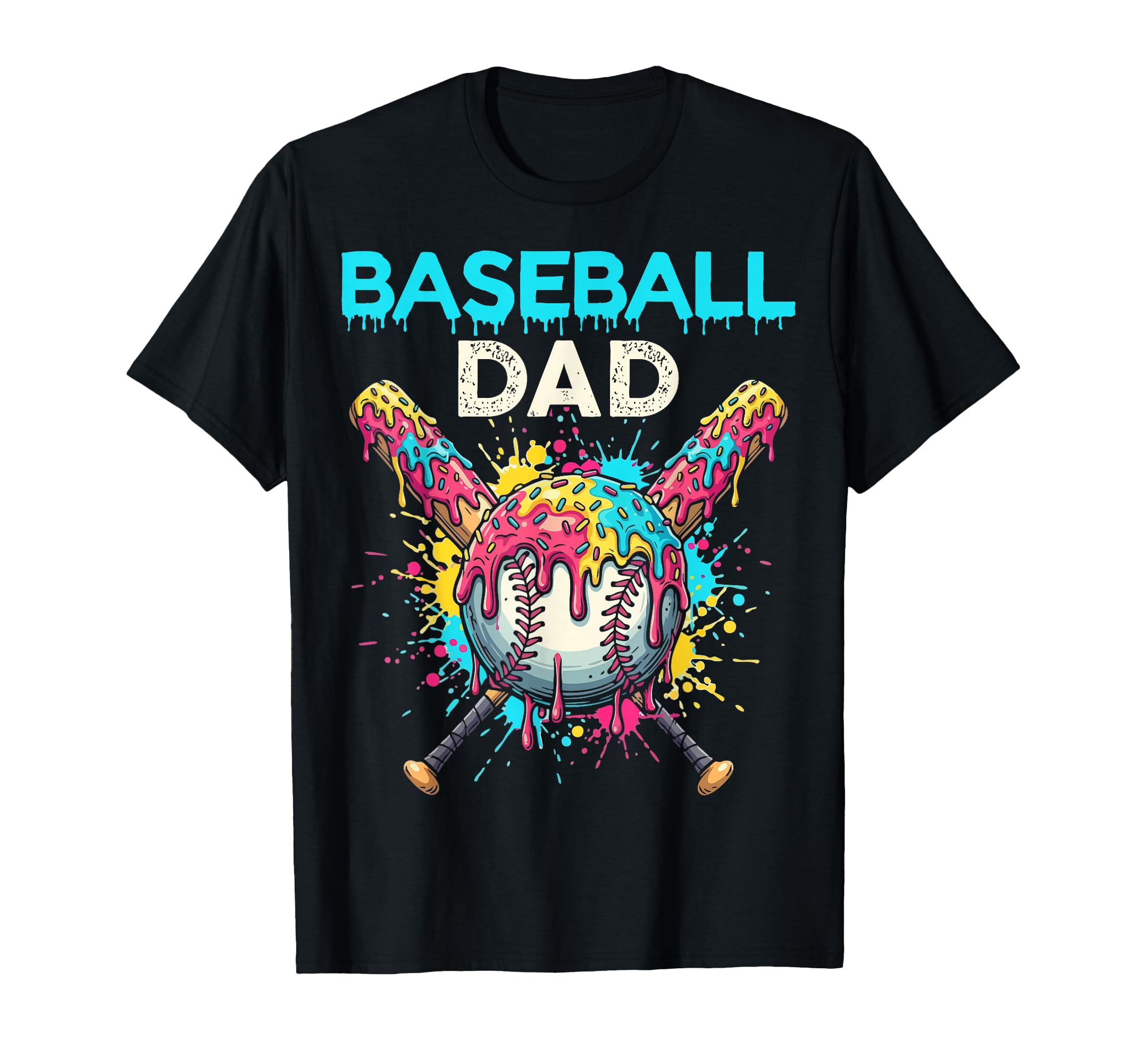 Baseball Dad Ice Cream Drip Crossed Bats T-Shirt - Custom Art Print Unisex - T-Shirt, Sweatshirt, Hoodie