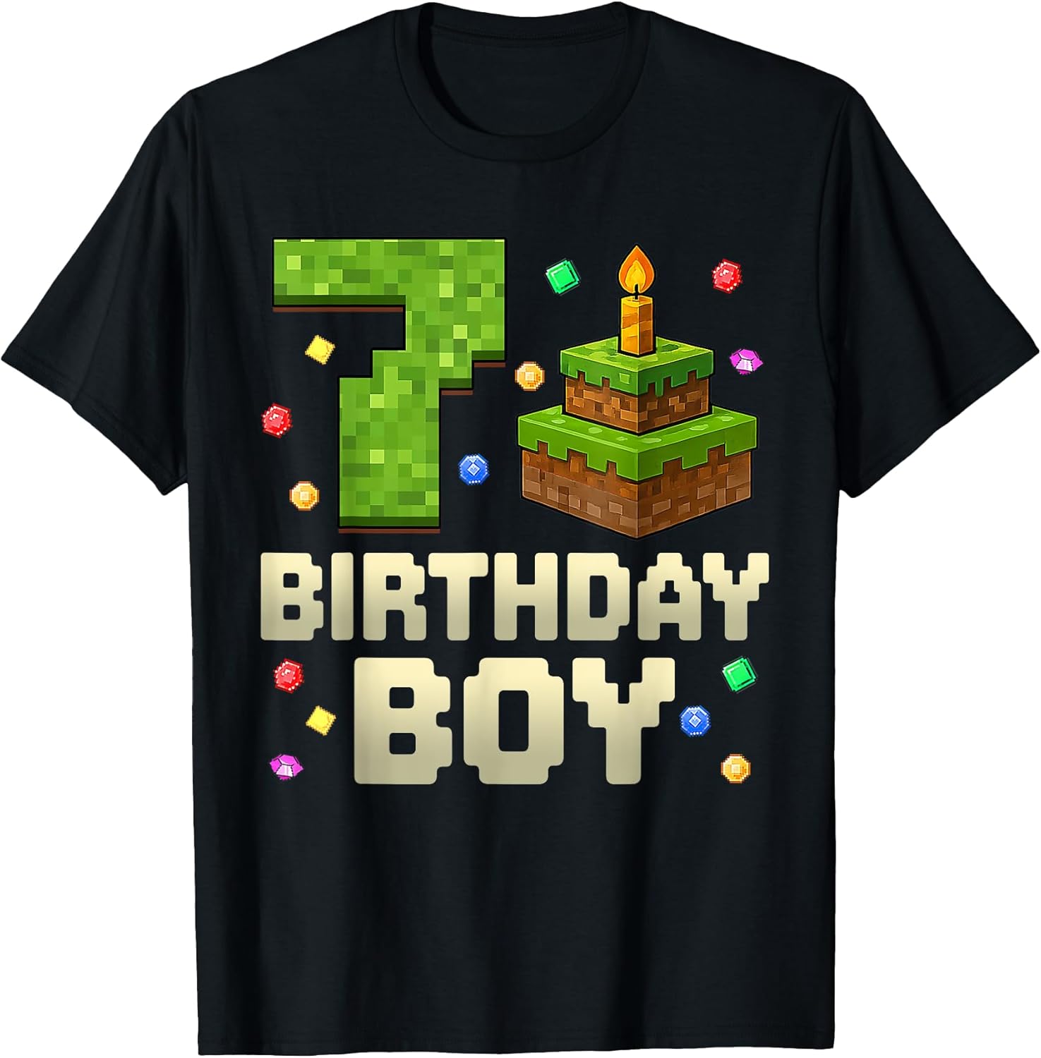 7th Birthday Boy Pixel Number Gamer - Adult & Kids T-Shirts, Sweatshirts & Hoodies apparel design preview 1