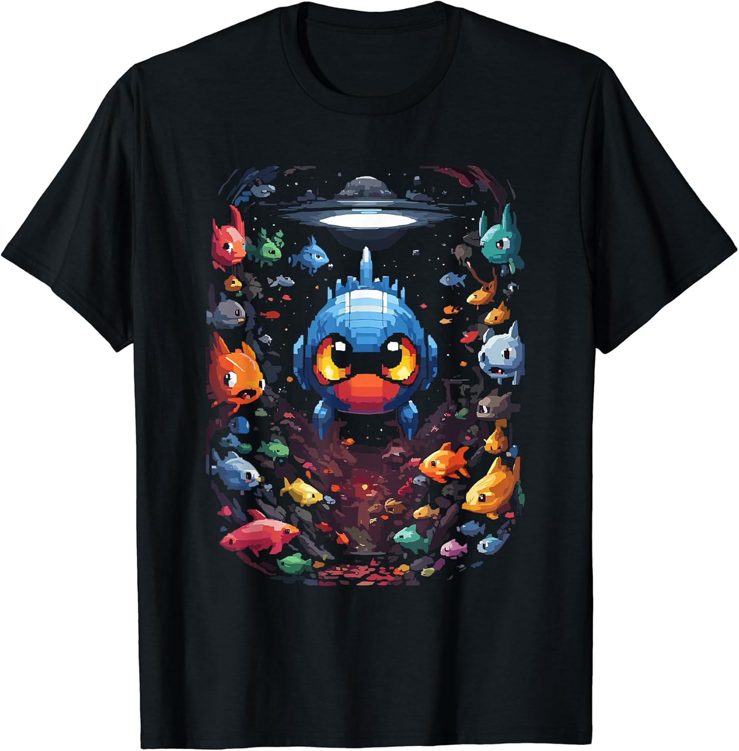 Pixel Art Submarine and Futuristic Fish - Adult & Kids T-Shirts, Sweatshirts & Hoodies apparel design preview 1