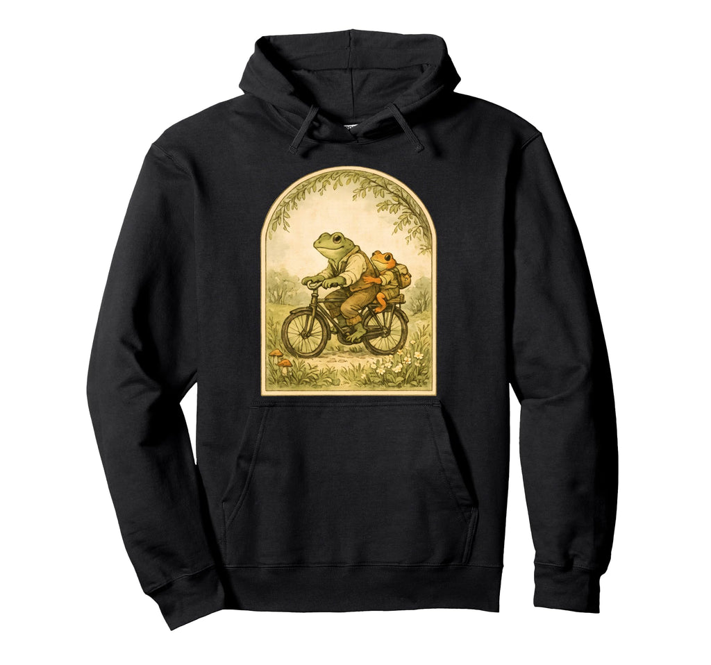 Frog Father Son Pastoral Cycling Hoodie - Minimalist Print for Adults - T-Shirt, Sweatshirt, Hoodie