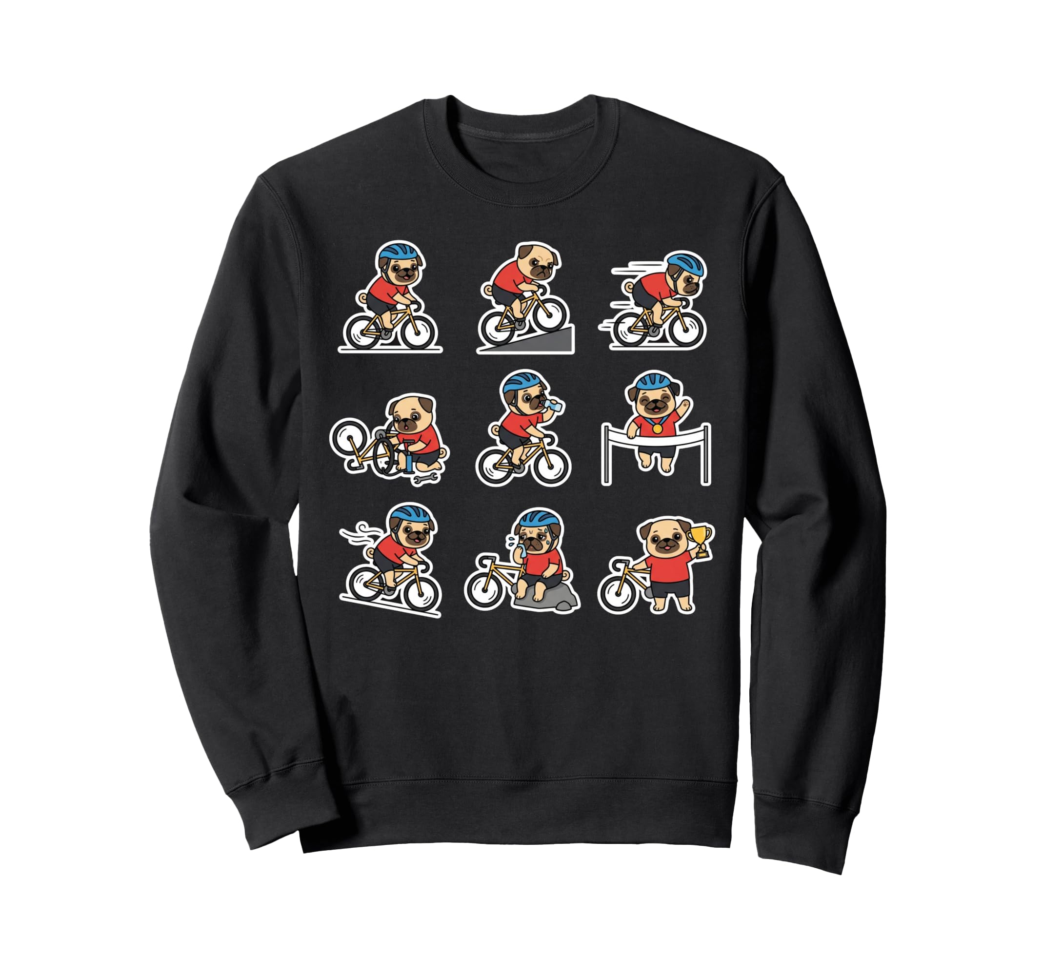 Funny Pug Cycling Bicycle Rider Dog Sweatshirt - Trendy Graphic Men Women - T-Shirt, Sweatshirt, Hoodie
