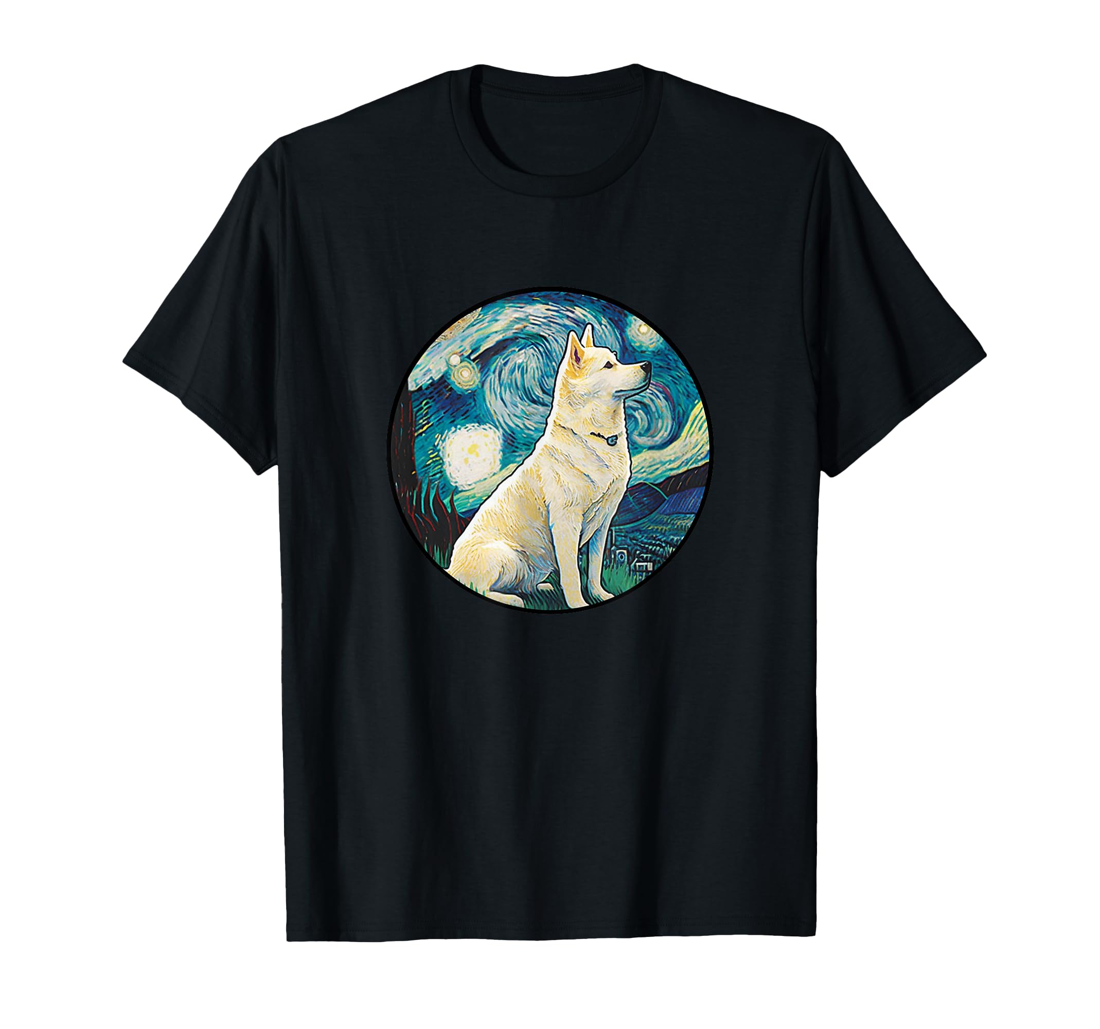 Korean Jindo Starry Night Painting Dog T-Shirt - Unique Graphic for Adults - T-Shirt, Sweatshirt, Hoodie