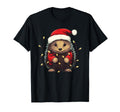 Hedgehog Lights Santa Hat Pajama T-Shirt - Graphic Print Unisex - T-Shirt, Sweatshirt, Hoodie