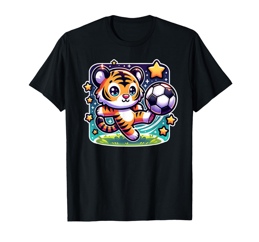 Soccer Player Tiger Cub Kicking Soccer T-Shirt - Custom Art Print Unisex - T-Shirt, Sweatshirt, Hoodie
