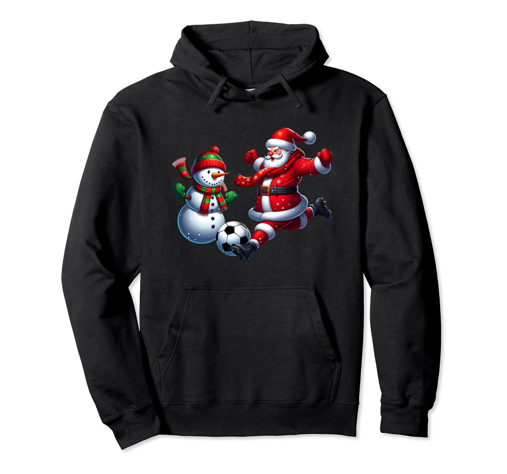 Football Santa Playing Soccer Hoodie - Minimalist Print for Adults - T-Shirt, Sweatshirt, Hoodie