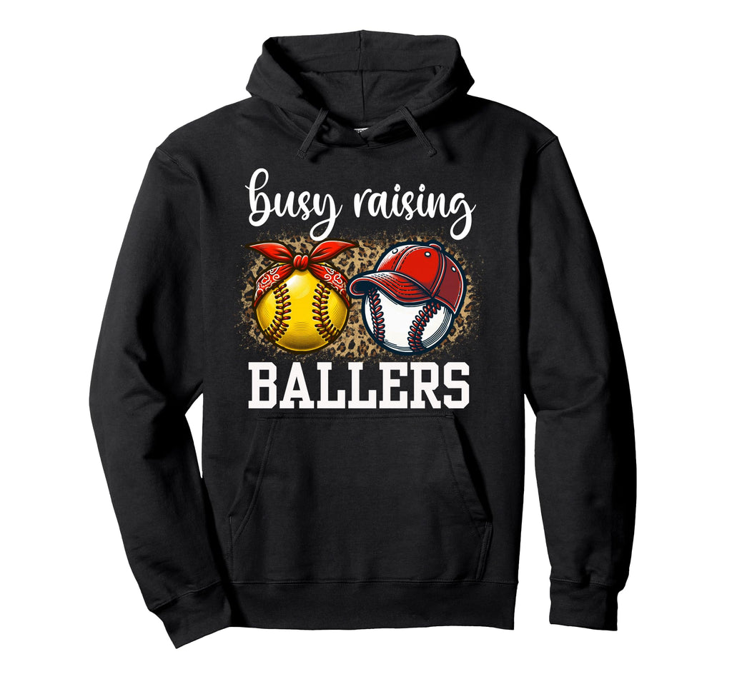 Busy Raising Ballers Softball And Baseball Hoodie - Unique Graphic Unisex - T-Shirt, Sweatshirt, Hoodie