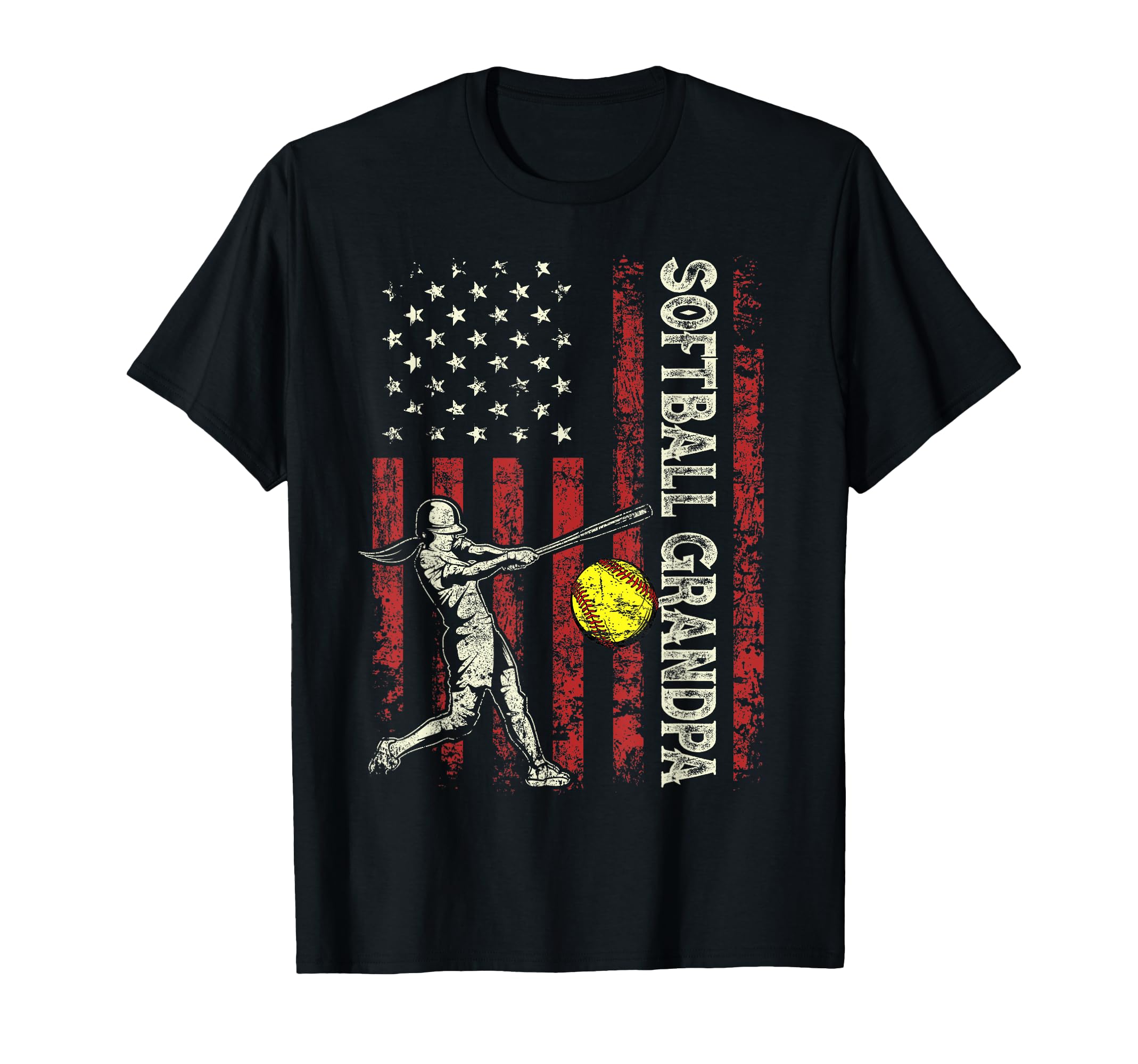 Softball Grandpa Us Flag Gifts Dad T-Shirt - Unique Graphic Unisex - T-Shirt, Sweatshirt, Hoodie