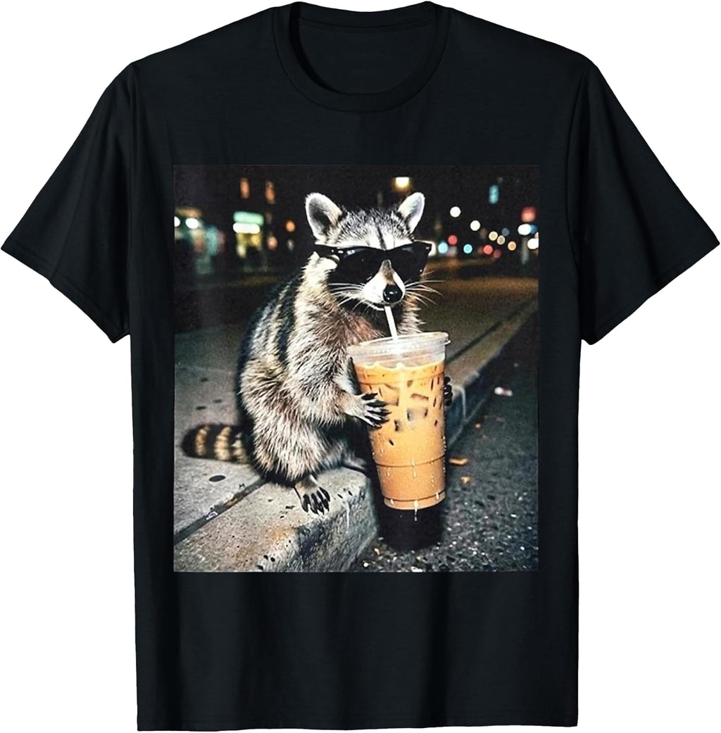 Funny Raccoon Drinking Milk Cute Animal Selfie - Adult & Kids T-Shirts, Sweatshirts & Hoodies apparel design preview 1