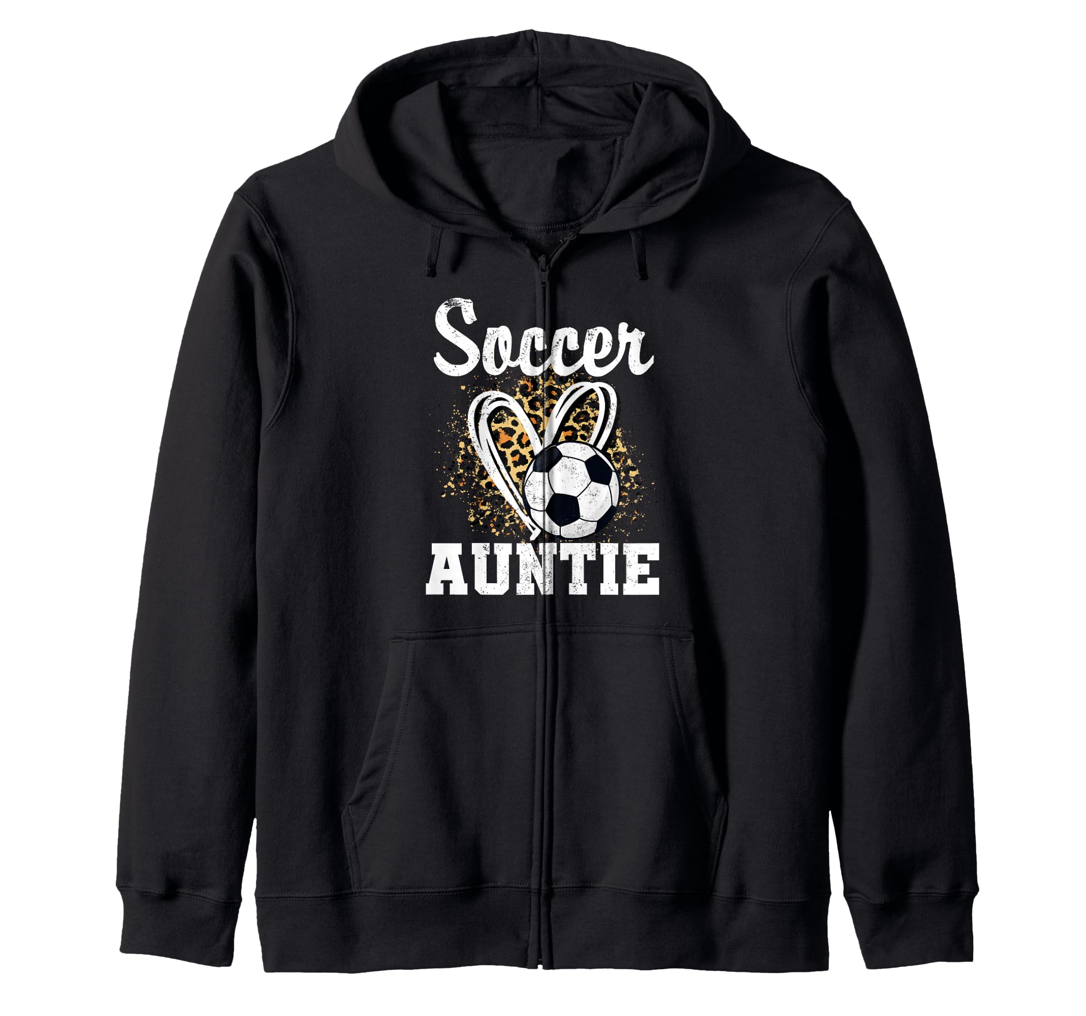 Soccer Aunt Leopard Heart Soccer Fan Hoodie - Trendy Graphic for Adults - T-Shirt, Sweatshirt, Hoodie