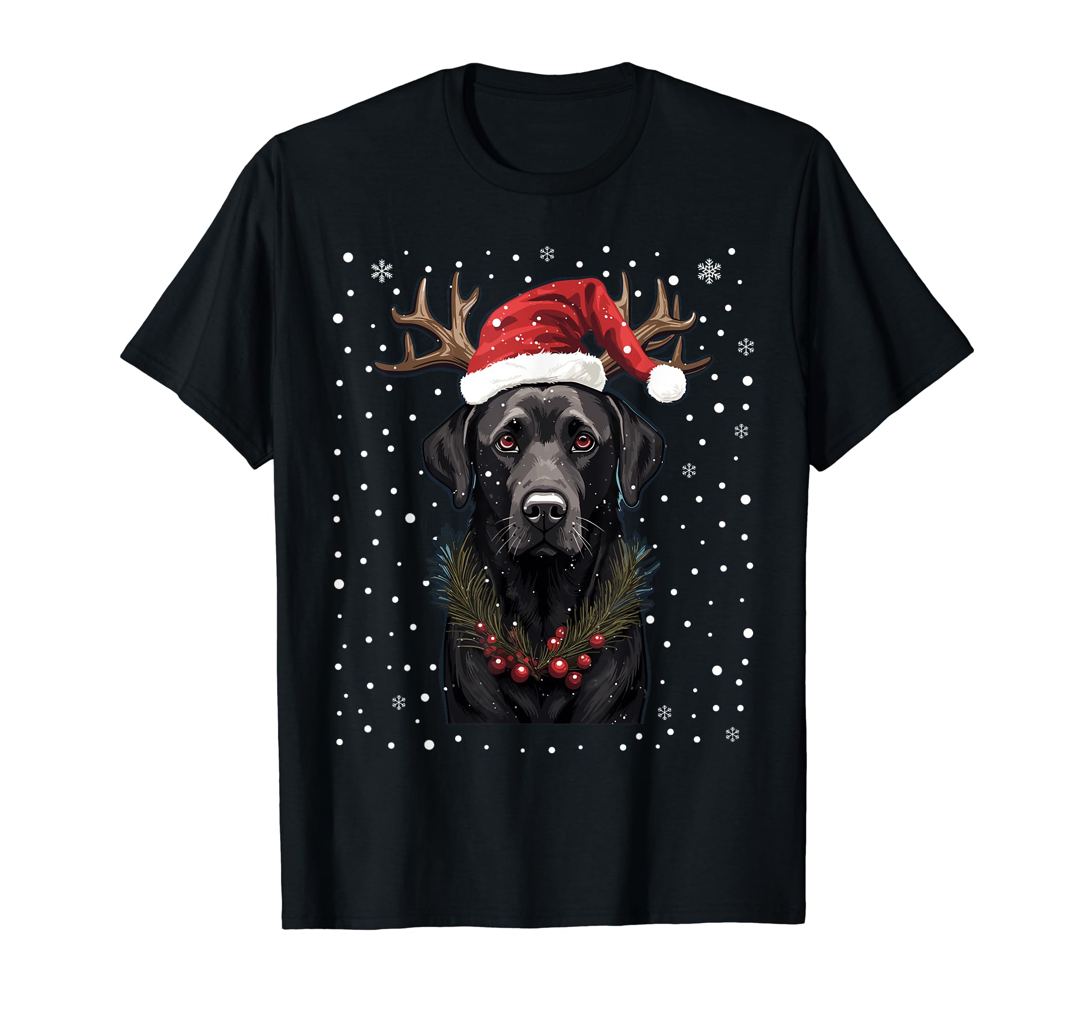 Black Labrador Lights Santa Hat Pajama T-Shirt - Graphic Print Men Women - T-Shirt, Sweatshirt, Hoodie
