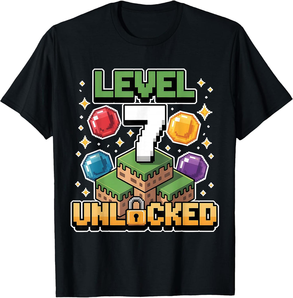 Pixel Gaming 7 Year Old Video Game 7th Birthday Boys - Adult & Kids T-Shirts, Sweatshirts & Hoodies apparel design preview 1