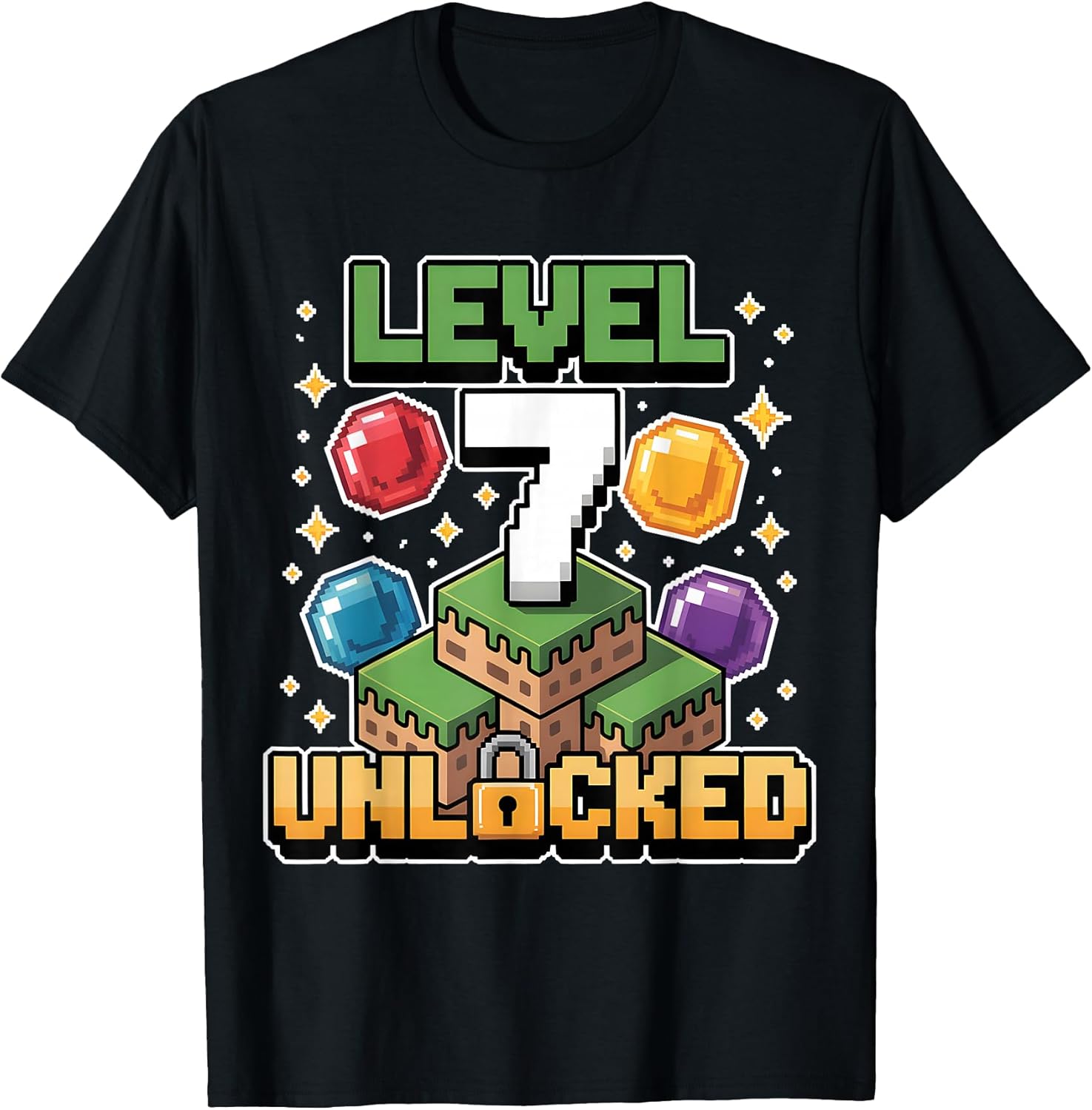 Pixel Gaming 7 Year Old Video Game 7th Birthday Boys - Adult & Kids T-Shirts, Sweatshirts & Hoodies apparel design preview 1