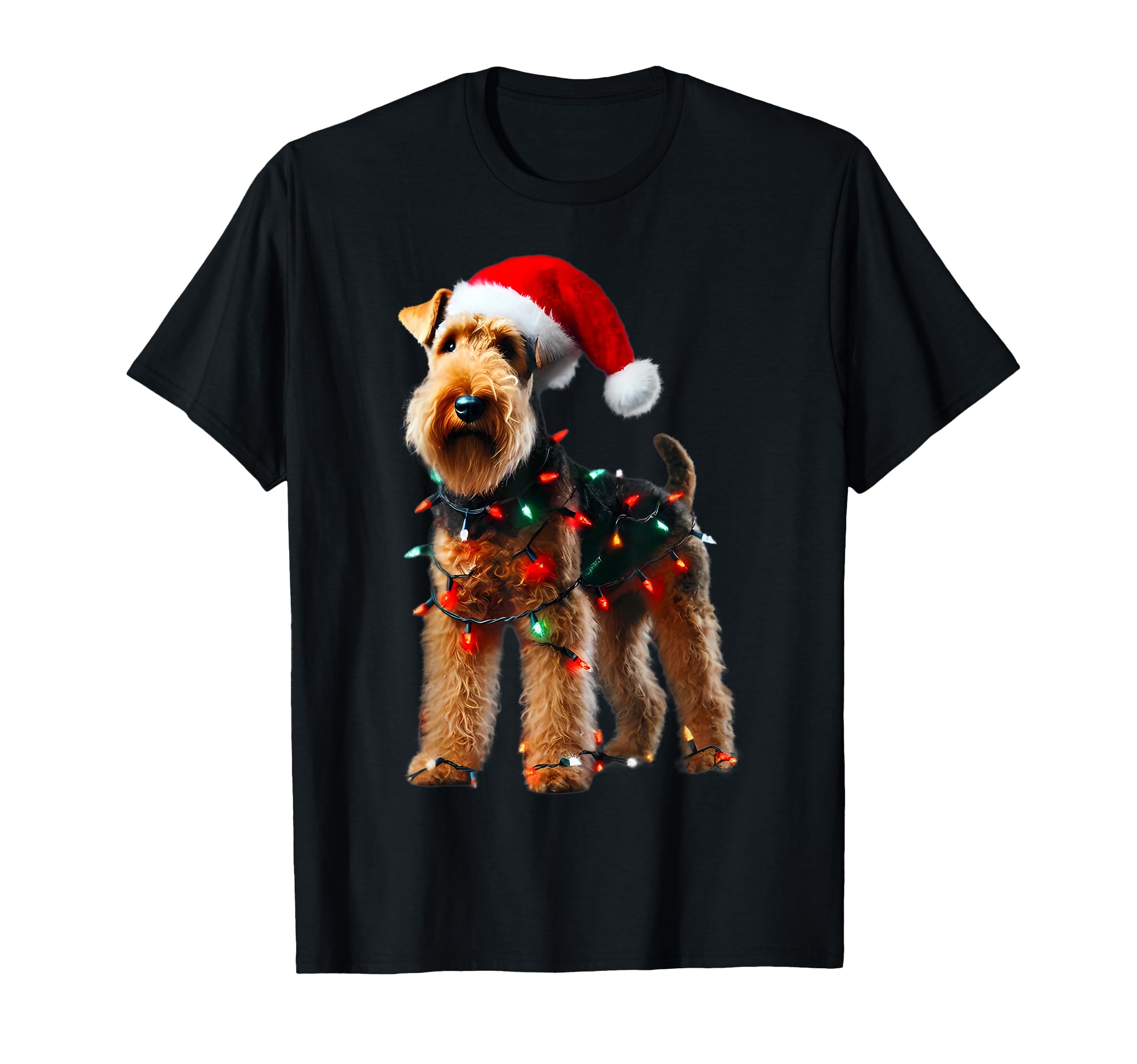 Welsh Terrier Santa Hat Lights Dog T-Shirt - Trendy Graphic for Adults - T-Shirt, Sweatshirt, Hoodie