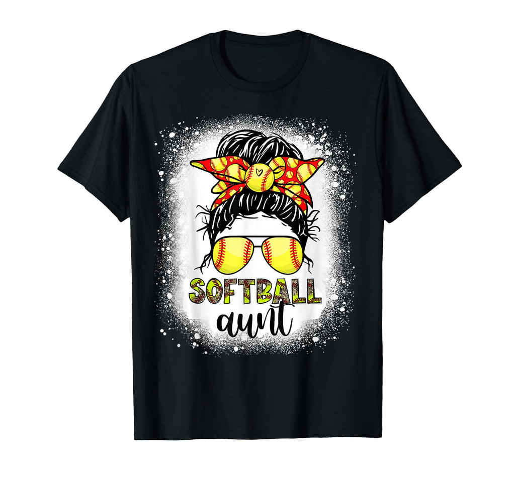 Softball Aunt Messy Bun Leopard T-Shirt - Minimalist Print Men Women - T-Shirt, Sweatshirt, Hoodie