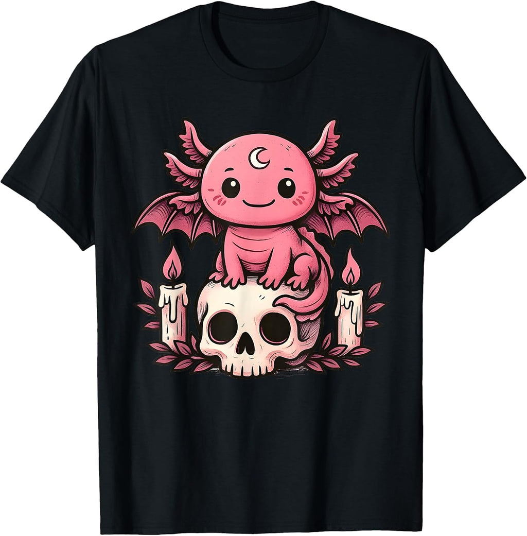 Kawaii Pastel Goth Cute Creepy Axolotl Bat Skeleton - Adult & Kids T-Shirts, Sweatshirts & Hoodies apparel design preview 1