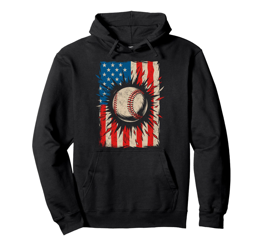 Baseball Us Flag Baseball Lover Dad Hoodie - Novelty Apparel for Adults - T-Shirt, Sweatshirt, Hoodie