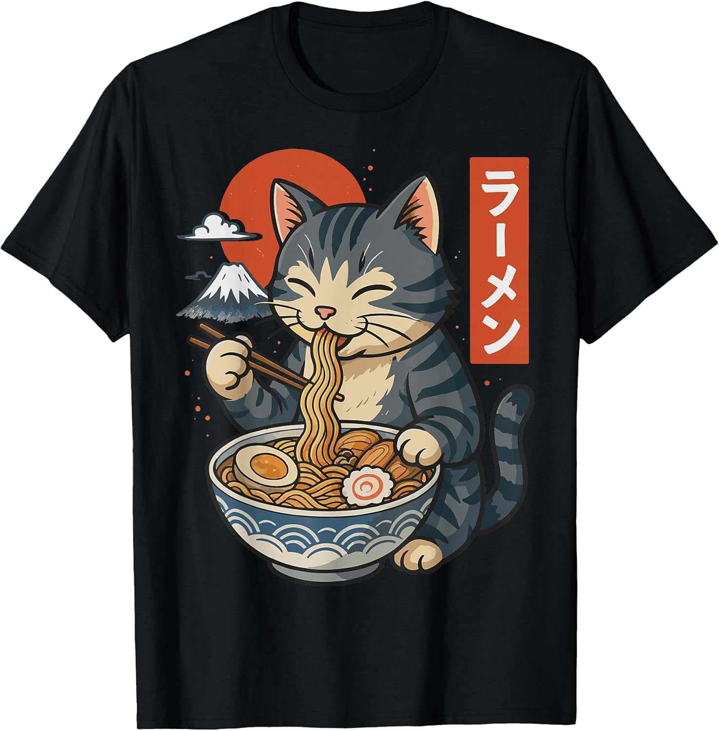 Anime Cat Eating Ramen Retro Kawaii - Adult & Kids T-Shirts, Sweatshirts & Hoodies apparel design preview 1