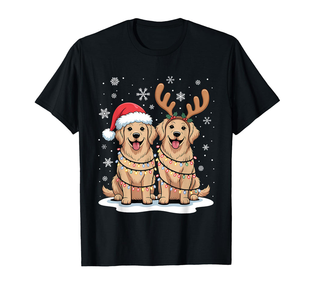 Golden Retriever Santa Hat Reindeer T-Shirt - Minimalist Print Men Women - T-Shirt, Sweatshirt, Hoodie