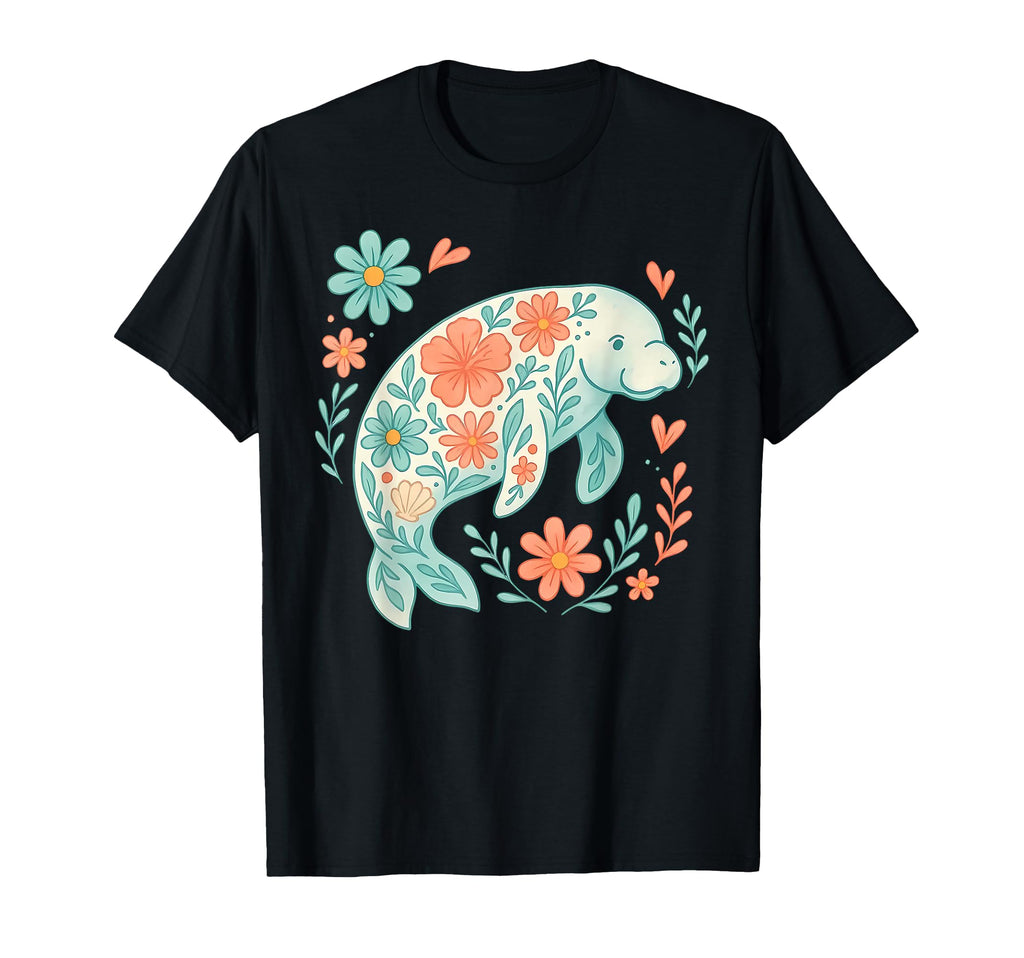 Boho Floral Manatee Ocean Summer T-Shirt - Custom Art Print Men Women - T-Shirt, Sweatshirt, Hoodie