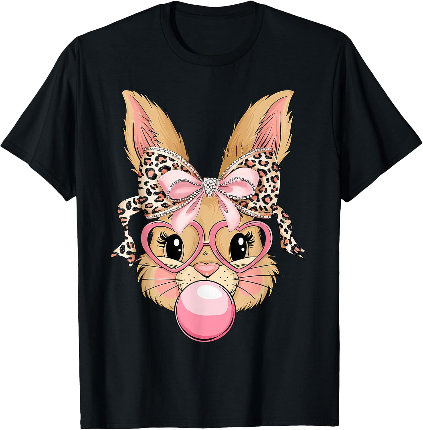 Cute Bunny Rabbit Face Leopard Glasses Girl Happy - Adult & Kids T-Shirts, Sweatshirts & Hoodies apparel design preview 1