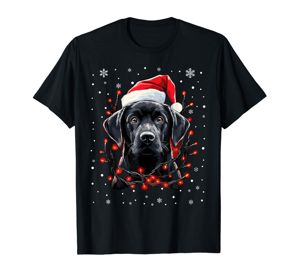 Black Labrador Lights Santa Hat T-Shirt - Aesthetic Graphic Men Women - T-Shirt, Sweatshirt, Hoodie