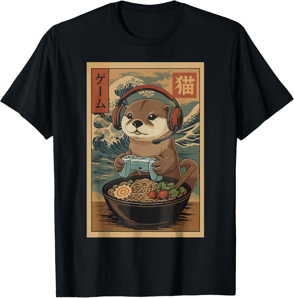 Kawaii Japanese Ramen Otter Retro Gaming for Men - Adult & Kids T-Shirts, Sweatshirts & Hoodies apparel design preview 1