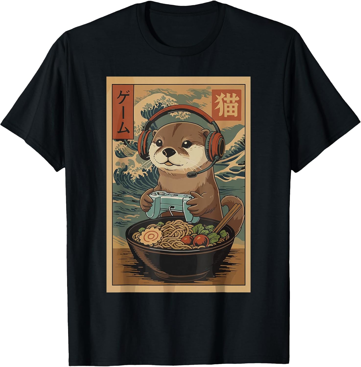 Kawaii Japanese Ramen Otter Retro Gaming for Men - Adult & Kids T-Shirts, Sweatshirts & Hoodies apparel design preview 1