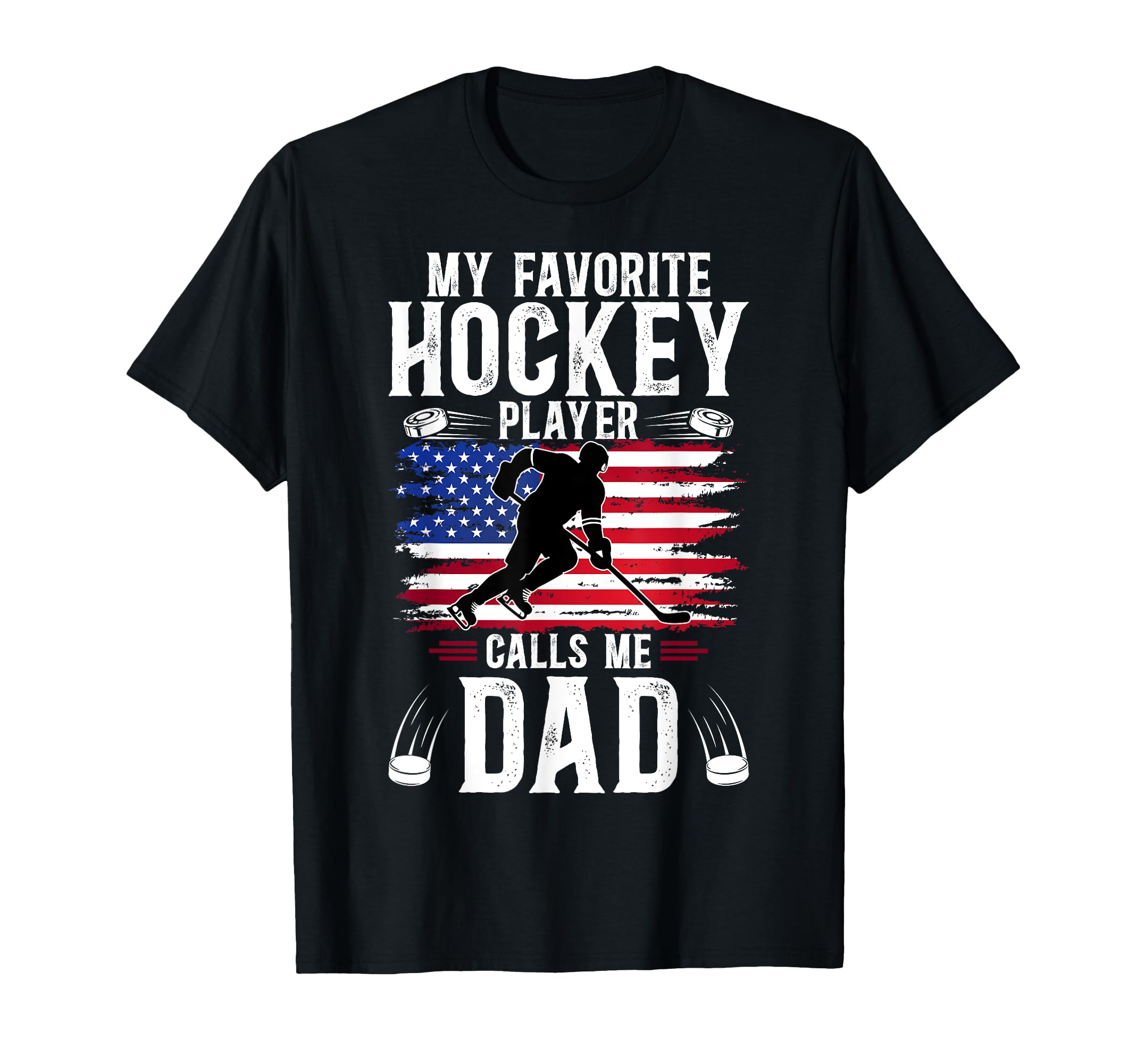 Hockey Dad Hockey Player Us Flag Ice T-Shirt - Custom Art Print Unisex - T-Shirt, Sweatshirt, Hoodie