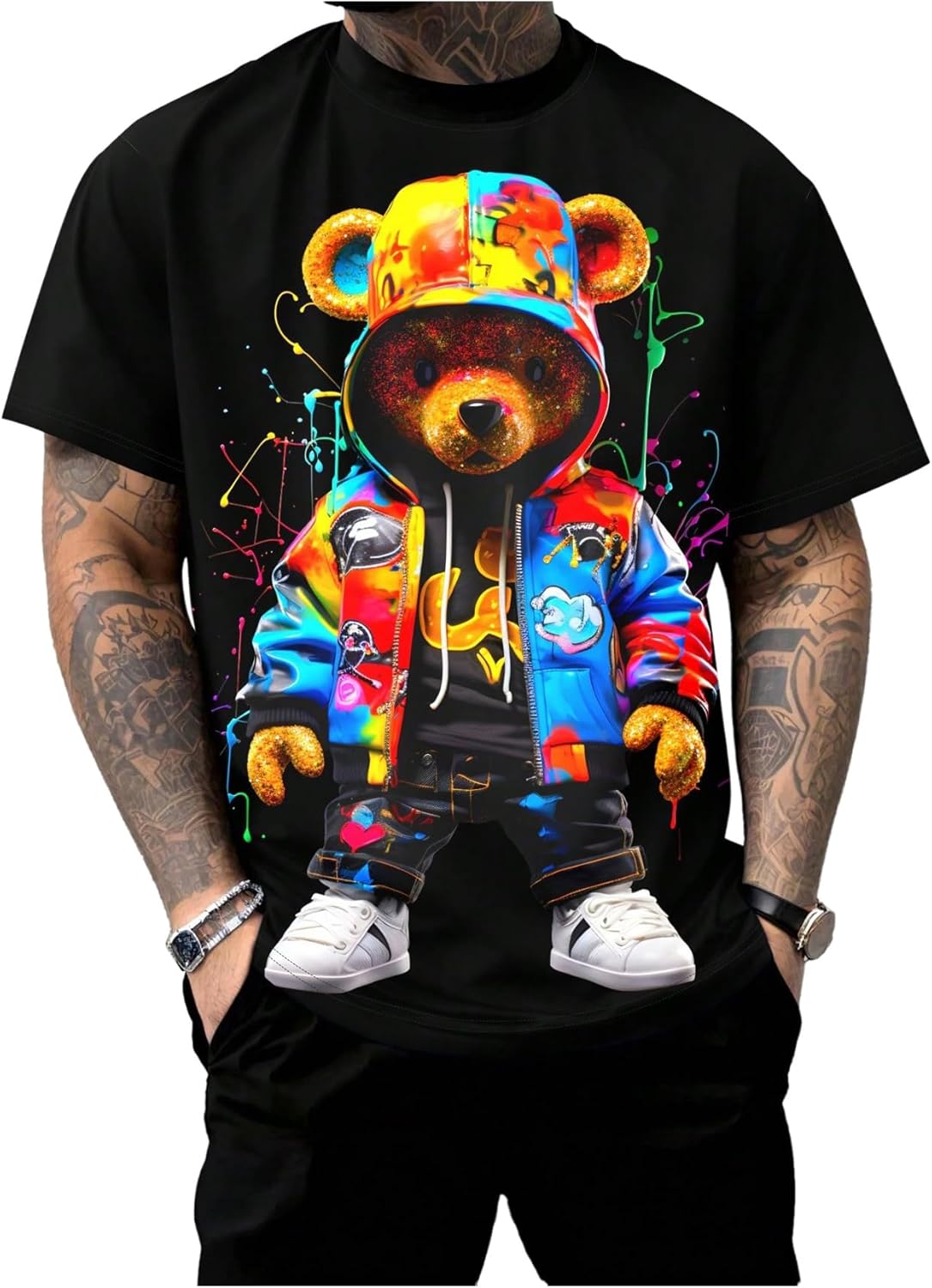 Men's Cartoon Bear Graphic Short Sleeve Crew Neck - Adult & Kids T-Shirts, Sweatshirts & Hoodies apparel design preview 1