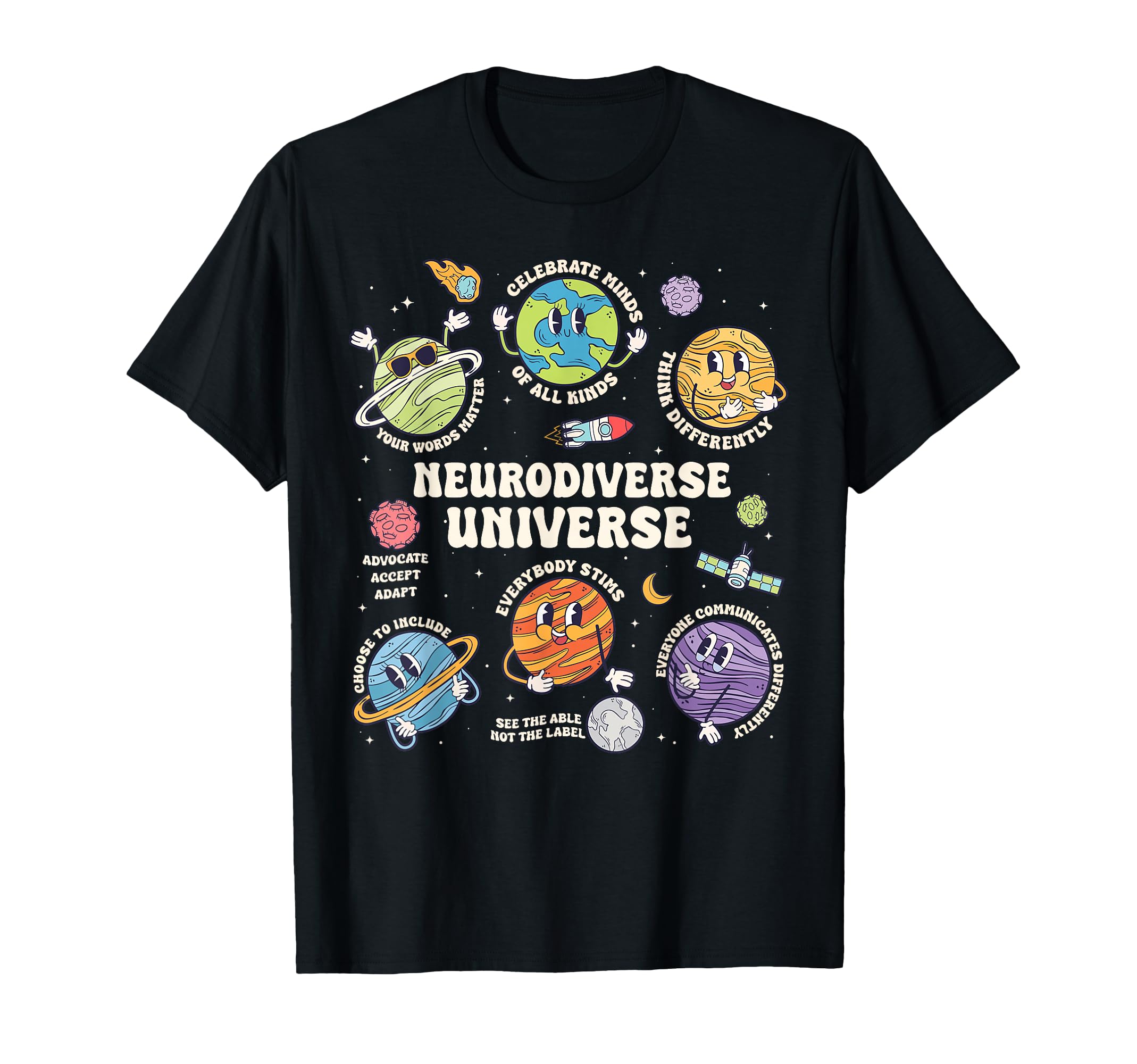 Neurodiverse Universe Planets Autism T-Shirt - Casual Everyday Wear Unisex - T-Shirt, Sweatshirt, Hoodie