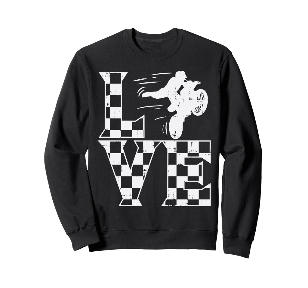 Love Dirt Bike Checkered Flag Sweatshirt - Minimalist Print Men Women - T-Shirt, Sweatshirt, Hoodie