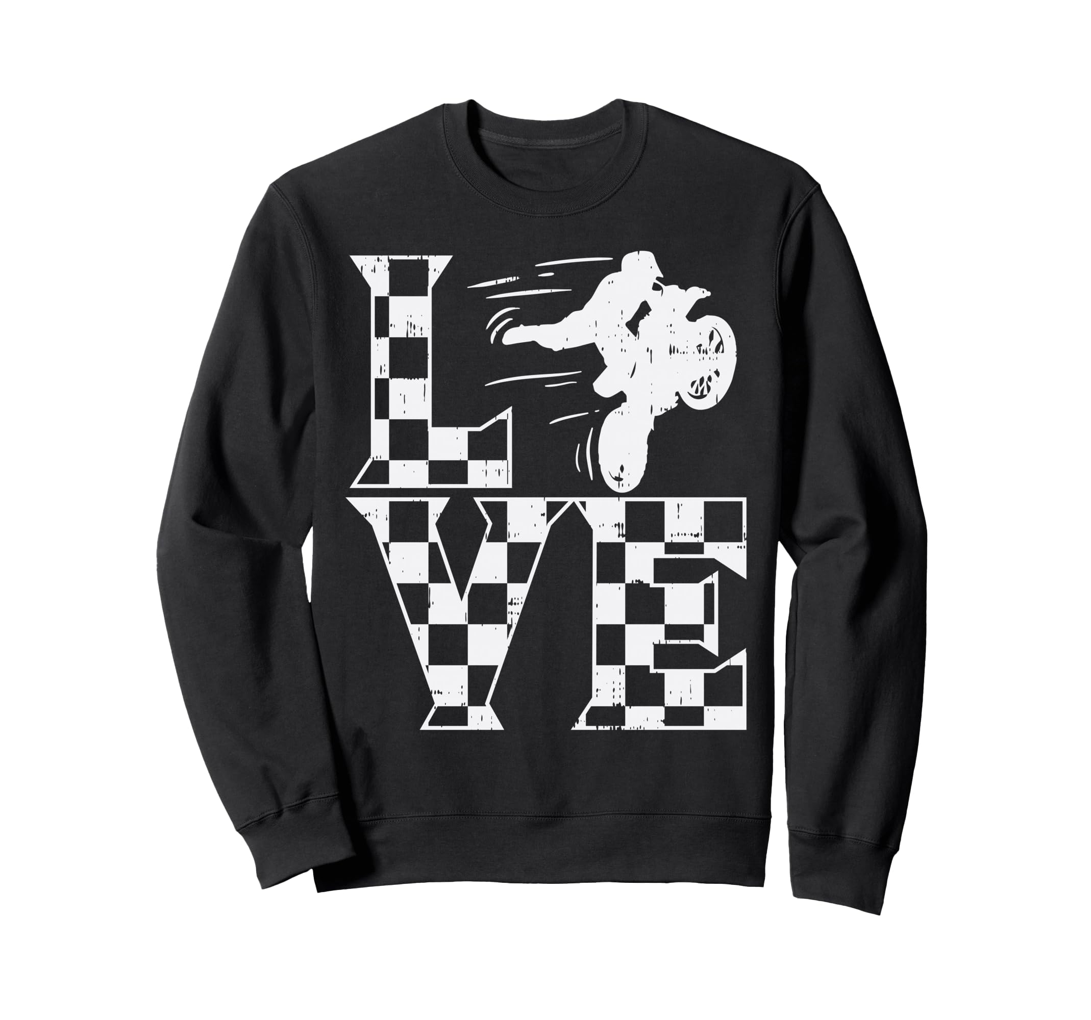 Love Dirt Bike Checkered Flag Sweatshirt - Minimalist Print Men Women - T-Shirt, Sweatshirt, Hoodie