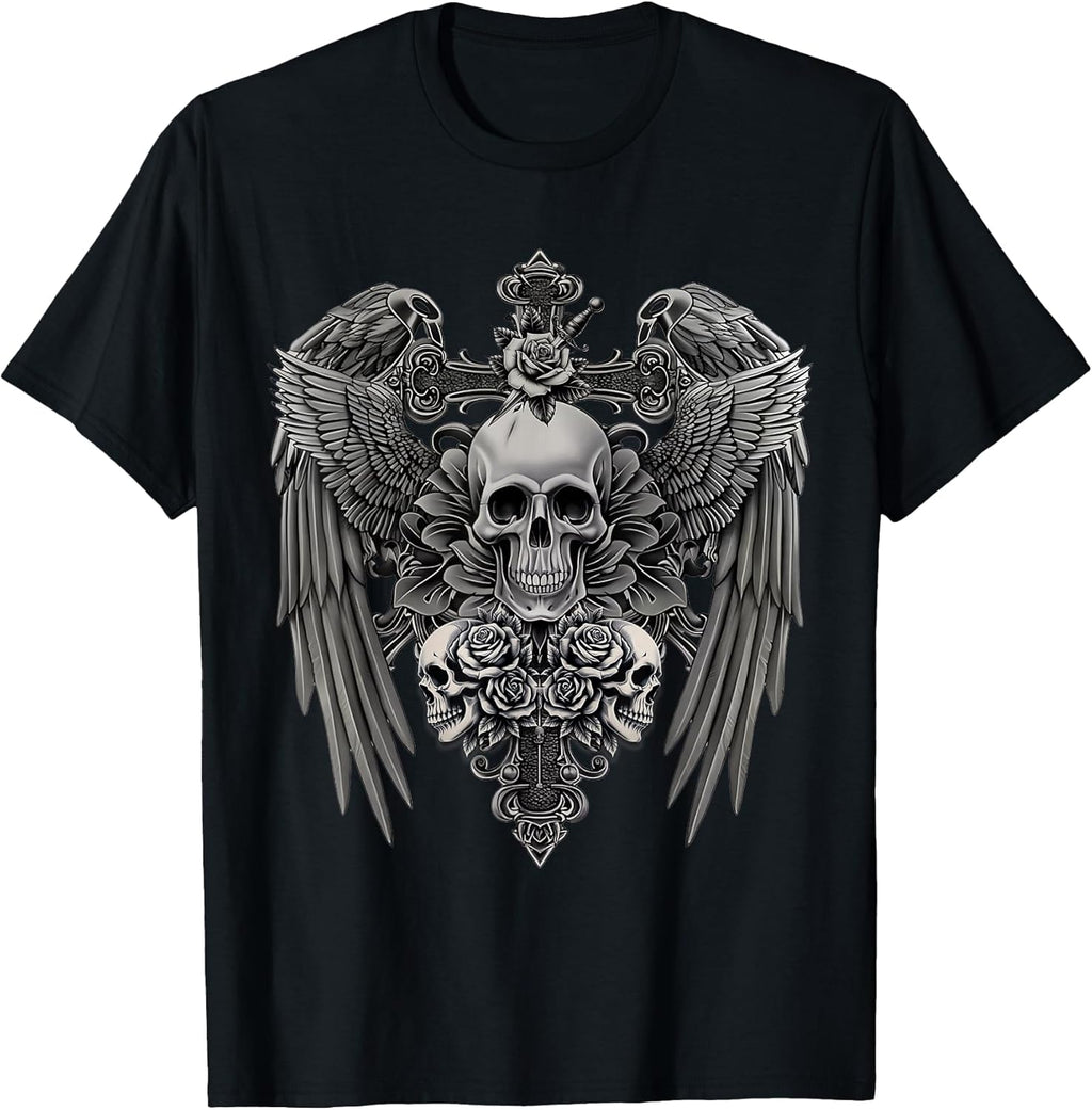 Funny Y2K Grunge Aesthetic Wings Alt Goth Skull Cross - Adult & Kids T-Shirts, Sweatshirts & Hoodies apparel design preview 1