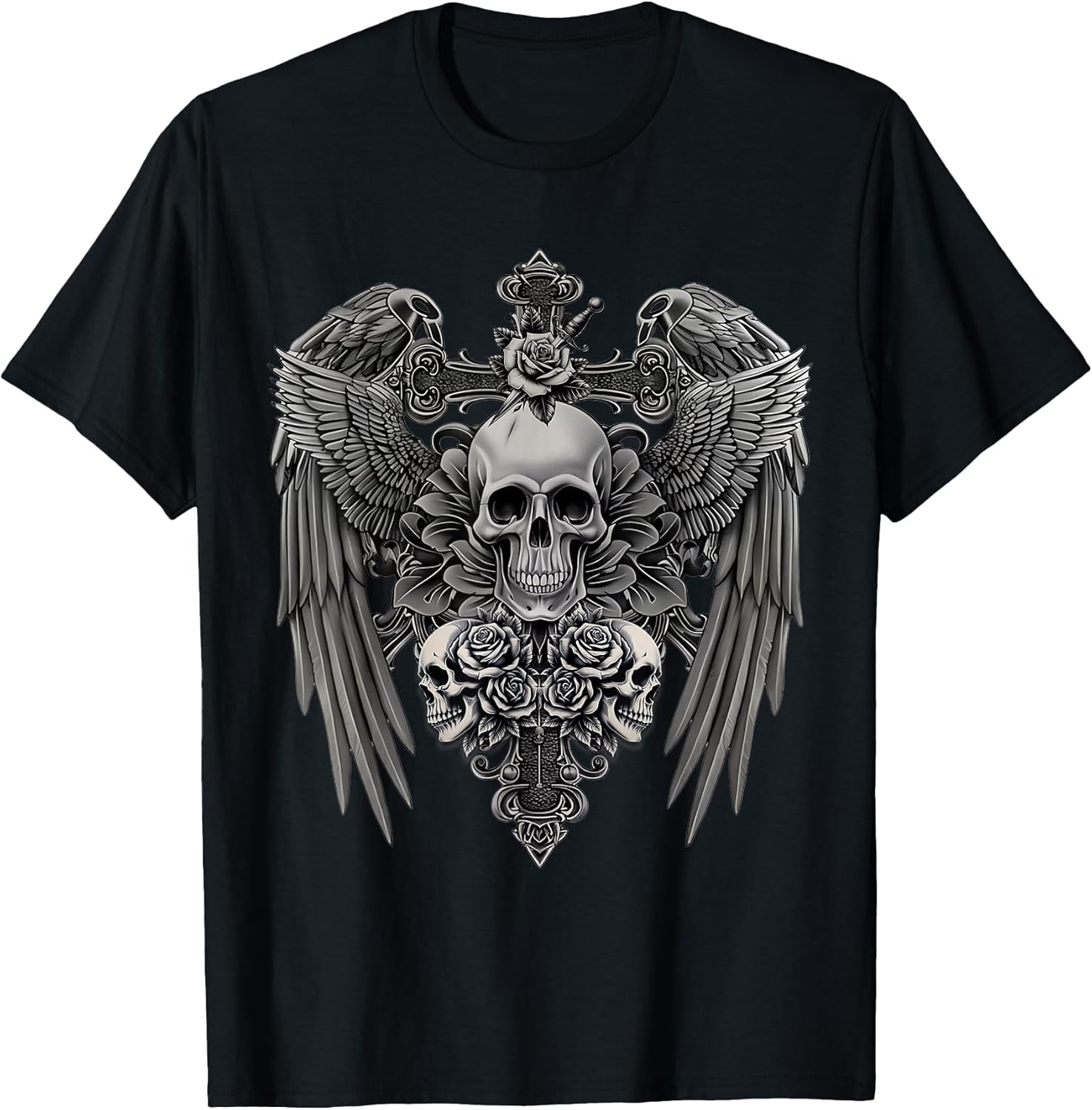 Funny Y2K Grunge Aesthetic Wings Alt Goth Skull Cross - Adult & Kids T-Shirts, Sweatshirts & Hoodies apparel design preview 1