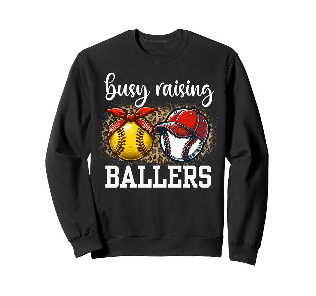 Busy Raising Ballers Softball And Sweatshirt - Minimalist Print Unisex - T-Shirt, Sweatshirt, Hoodie