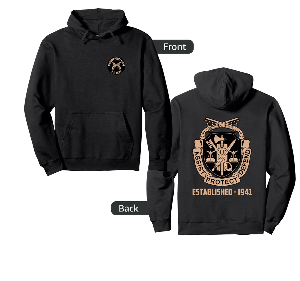 Military Police Corps Insignia Front Hoodie - Novelty Apparel Men Women - T-Shirt, Sweatshirt, Hoodie