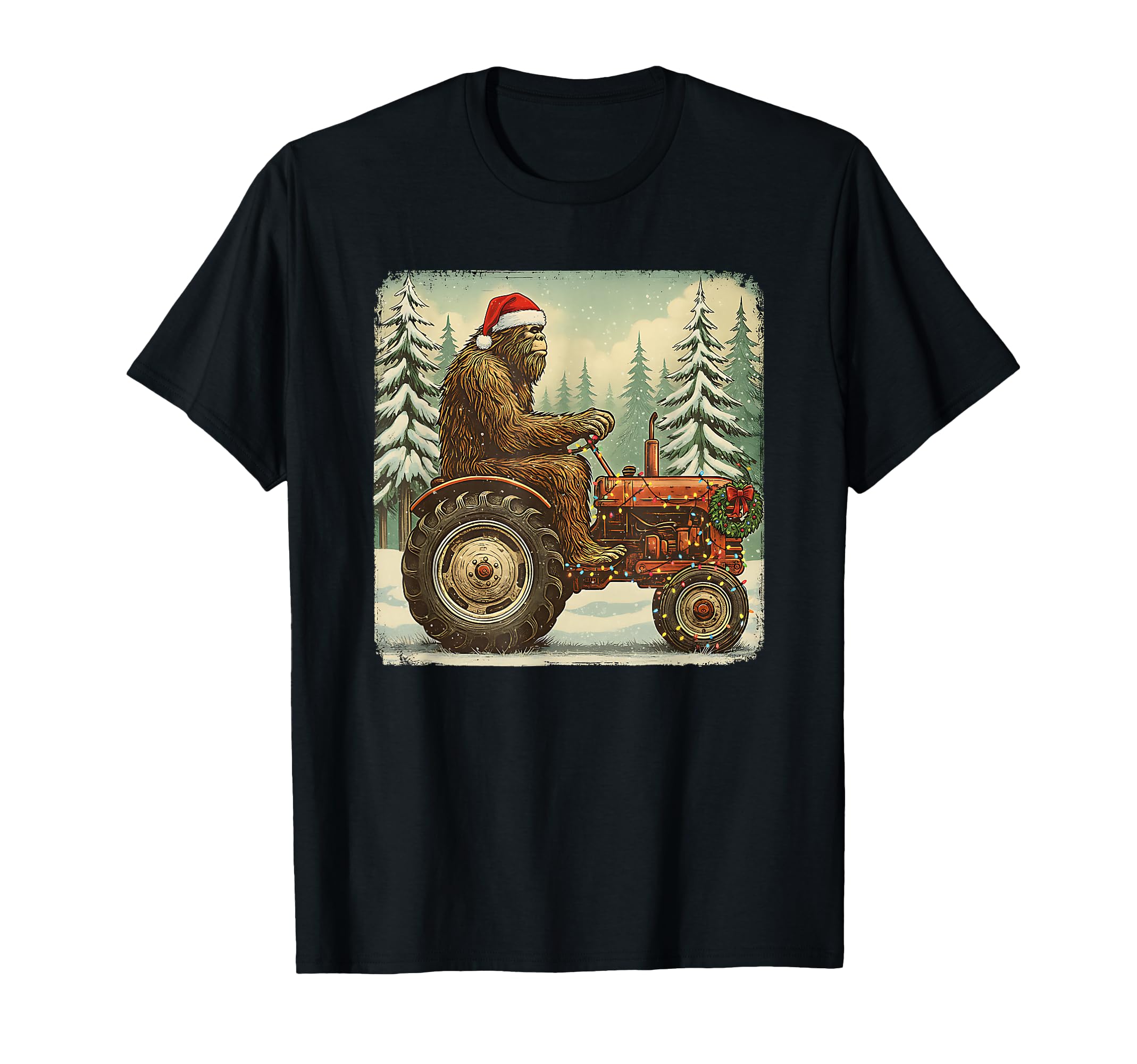 Tractor Bigfoot Sasquatch Santa Hat T-Shirt - Unique Graphic Men Women - T-Shirt, Sweatshirt, Hoodie