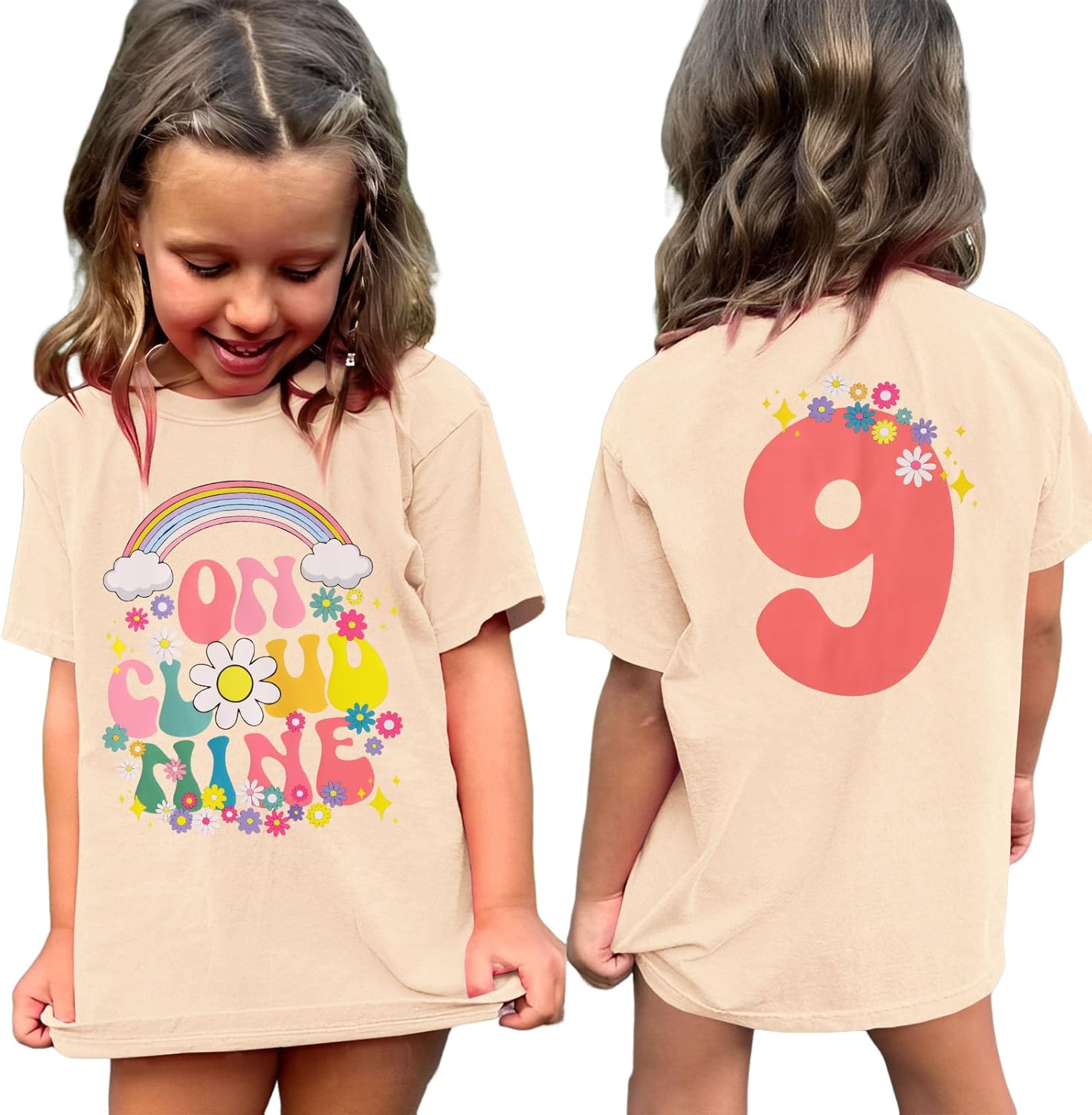 On Cloud Nine Birthday Girl Kids Girls Outfits Flower - Adult & Kids T-Shirts, Sweatshirts & Hoodies apparel design preview 1