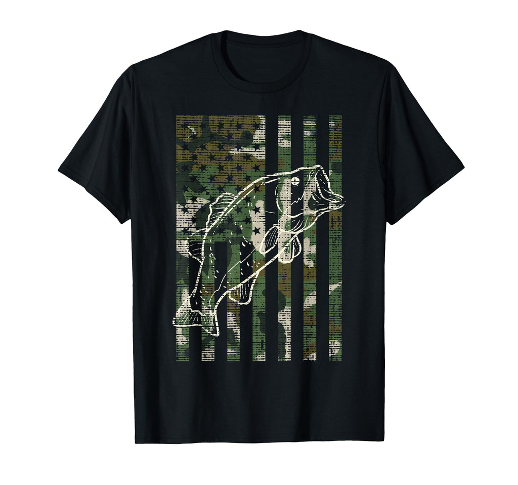 Fishing Camo Us Flag Fish Bass T-Shirt - Novelty Apparel for Adults - T-Shirt, Sweatshirt, Hoodie