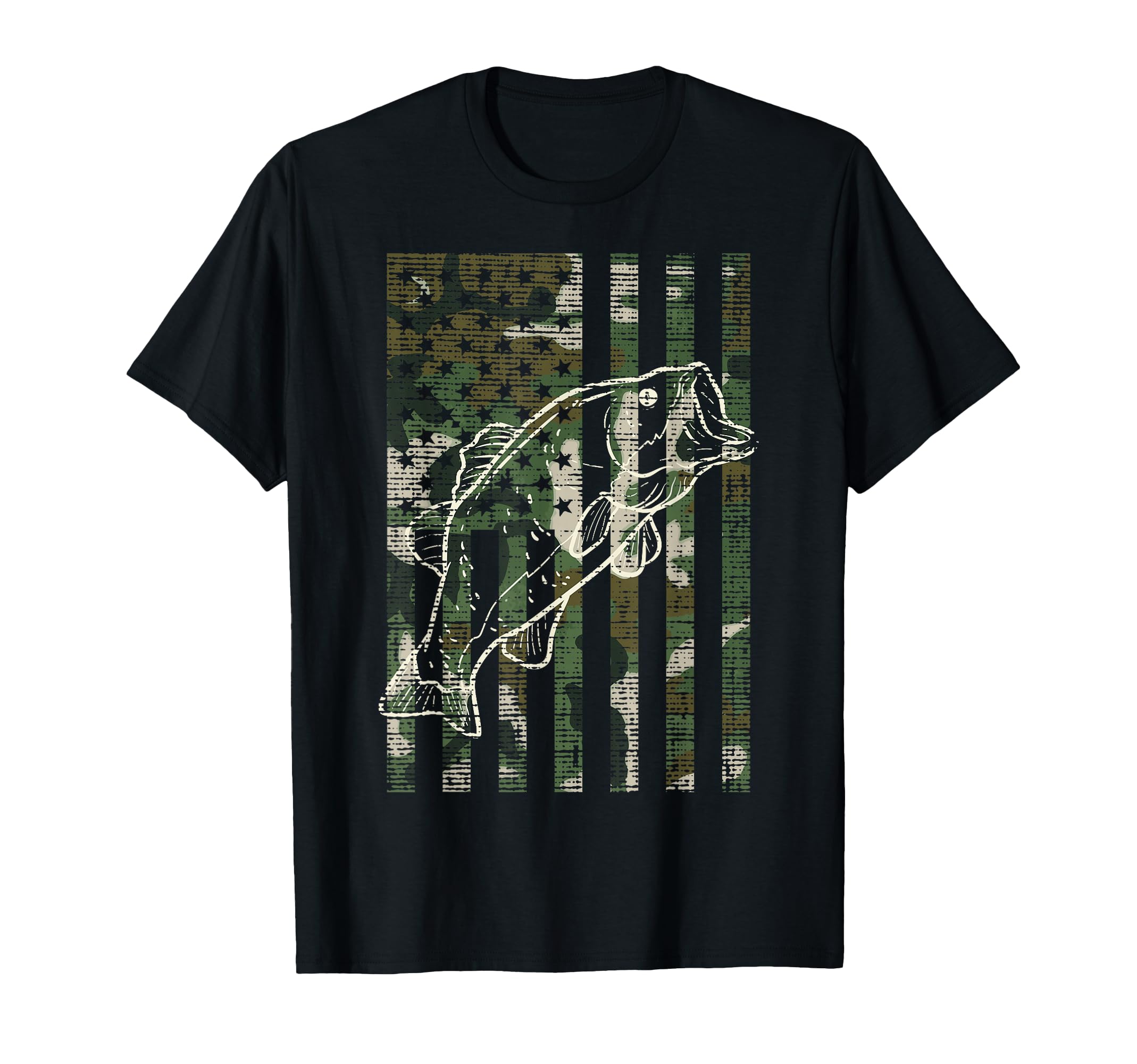 Fishing Camo Us Flag Fish Bass T-Shirt - Novelty Apparel for Adults - T-Shirt, Sweatshirt, Hoodie