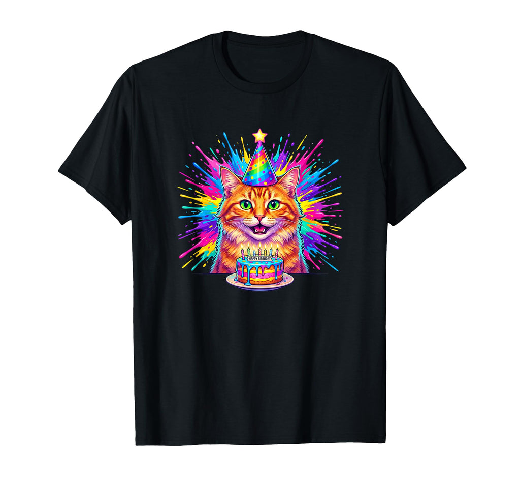 Happy Birthday Cat Rainbow Cake Party T-Shirt - Custom Art Print Men Women - T-Shirt, Sweatshirt, Hoodie