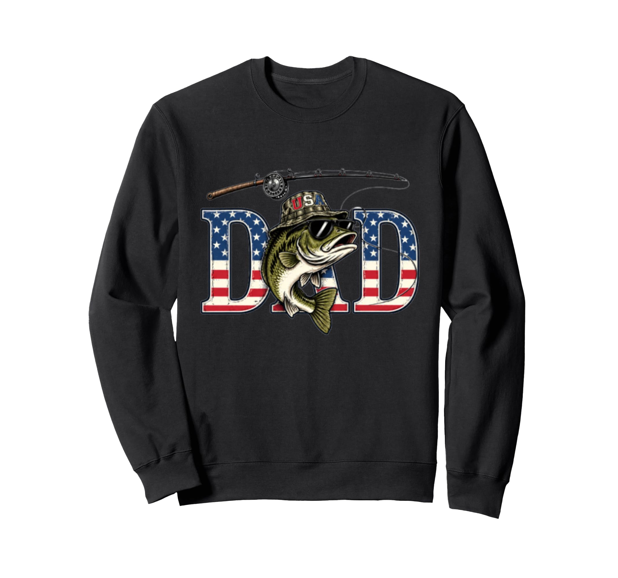 Usa Fishing Dad Patriotic Bass Sweatshirt - Streetwear Style Men Women - T-Shirt, Sweatshirt, Hoodie
