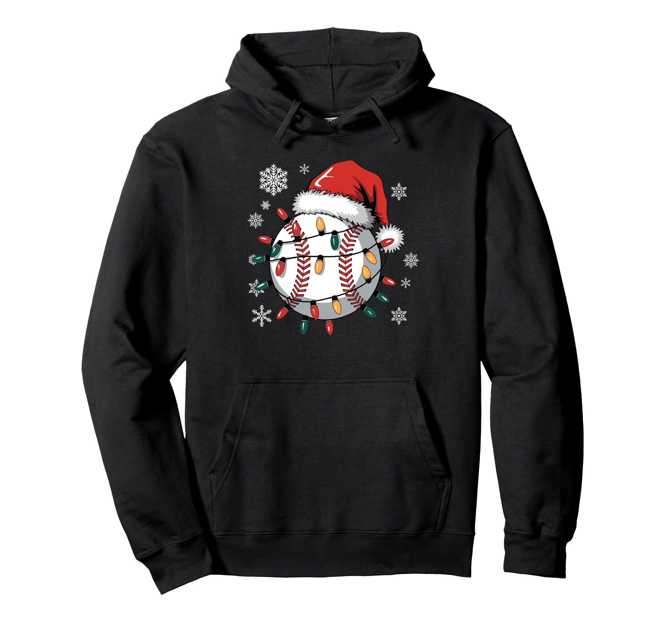 Baseball Ball Santa Hat Light Merry Hoodie - Fun Novelty Design for Adults - T-Shirt, Sweatshirt, Hoodie