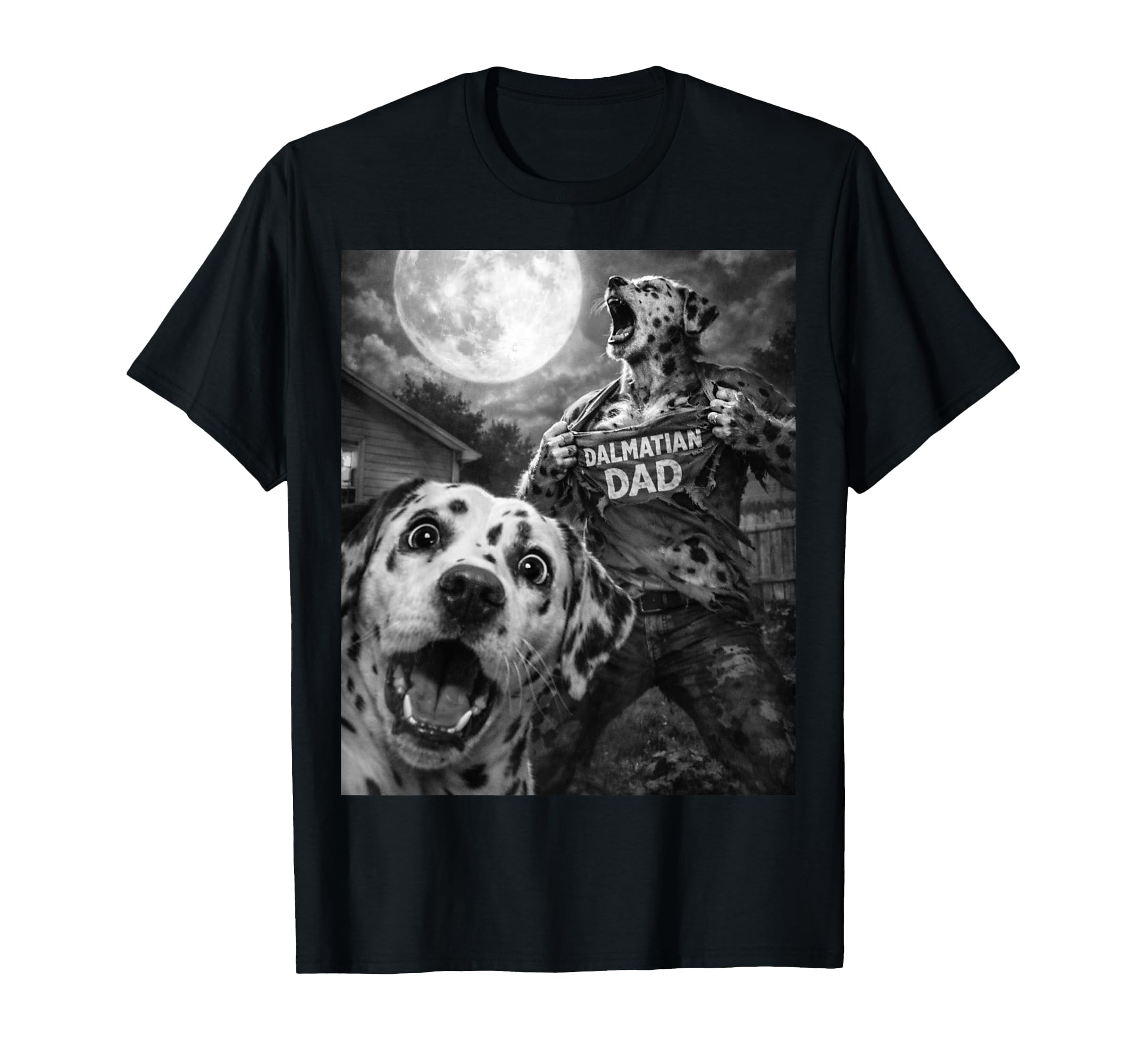 Dalmatian Dad Funny Horror Mens Moon T-Shirt - Minimalist Print Unisex - T-Shirt, Sweatshirt, Hoodie