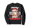 Funny Anime Kawaii Cat Santa Hat Sweatshirt - Minimalist Print Unisex - T-Shirt, Sweatshirt, Hoodie