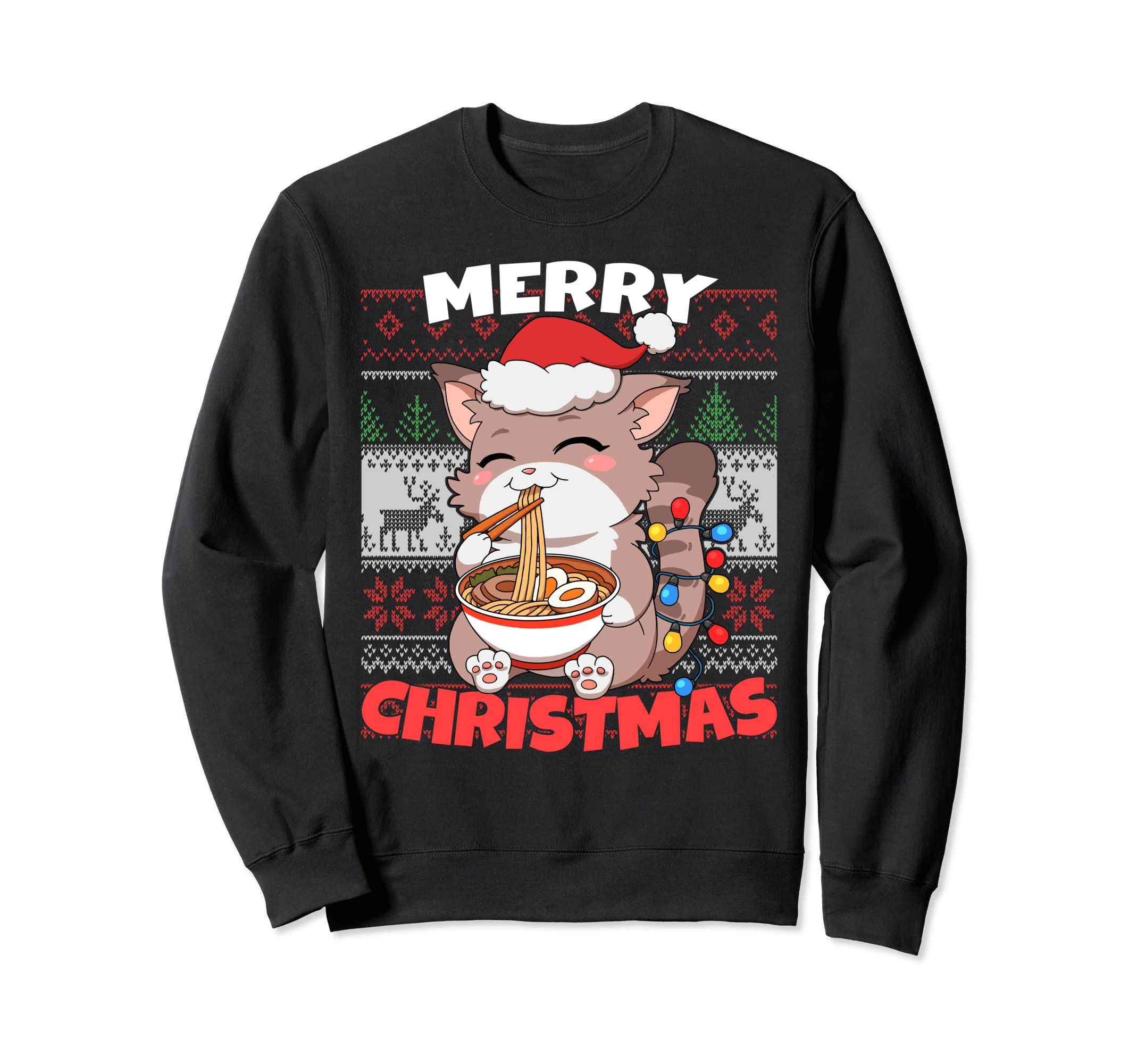 Funny Anime Kawaii Cat Santa Hat Sweatshirt - Minimalist Print Unisex - T-Shirt, Sweatshirt, Hoodie