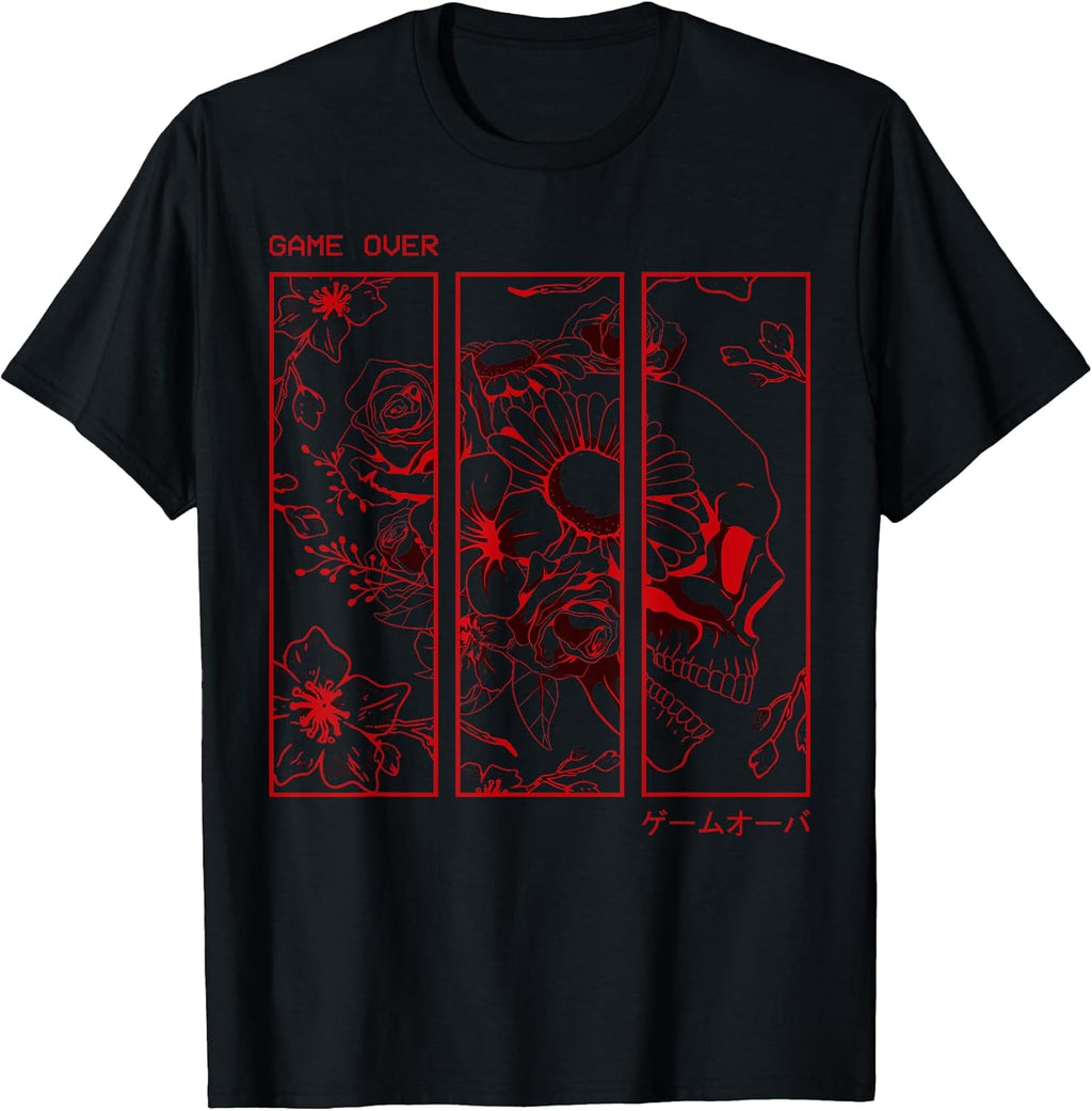 Soft Grunge Aesthetic Skull Roses Japanese Game Over - Adult & Kids T-Shirts, Sweatshirts & Hoodies apparel design preview 1
