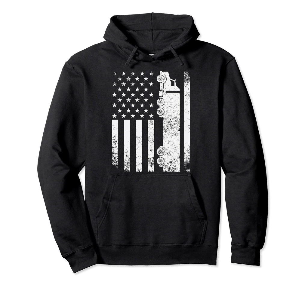 Trucker Usa American Flag Truck Driver Hoodie - Trendy Graphic Unisex - T-Shirt, Sweatshirt, Hoodie