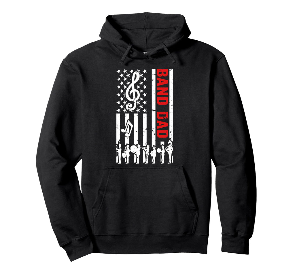 Band Dad American Flag Marching Band Dad Hoodie - Trendy Graphic for Adults - T-Shirt, Sweatshirt, Hoodie